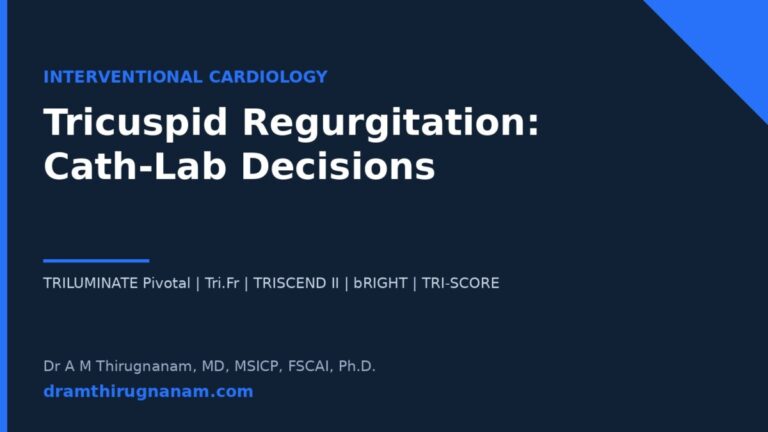 Tricuspid regurgitation cath-lab decisions cover listing TRILUMINATE Pivotal, Tri.Fr, TRISCEND II, bRIGHT and TRI-SCORE