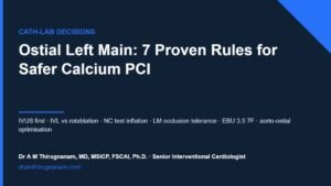 Ostial left main calcium PCI: seven cath-lab decisions on IVL, rotablation, test inflation and EBU 3.5 guide