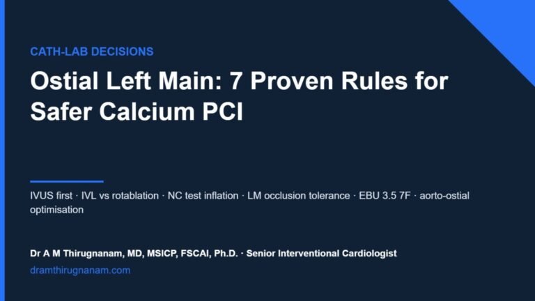 Ostial left main calcium PCI: seven cath-lab decisions on IVL, rotablation, test inflation and EBU 3.5 guide