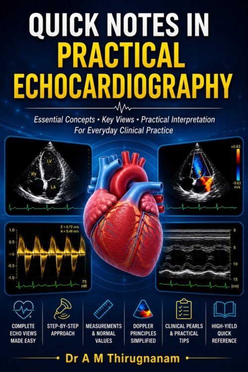Echocardiography Quick Notes book cover by Dr A M Thirugnanam
