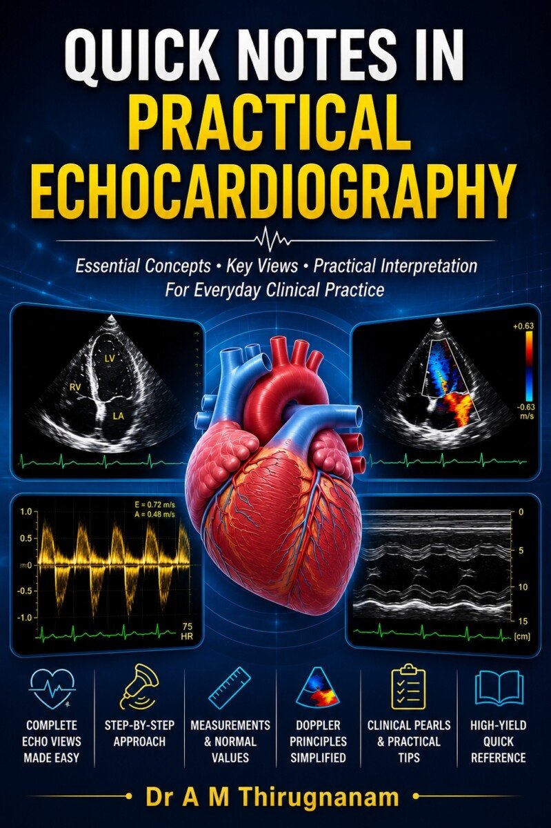 Echocardiography Quick Notes book cover by Dr A M Thirugnanam
